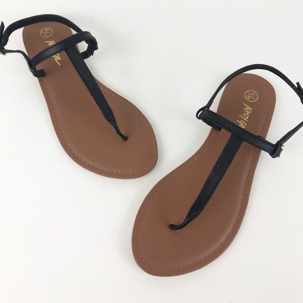 Nasty Gal Black Sandals T-strap 9 - Picture 1 of 4